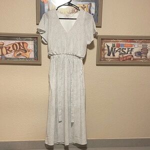 Sienna Sky White Midi Dress with Tie Waist